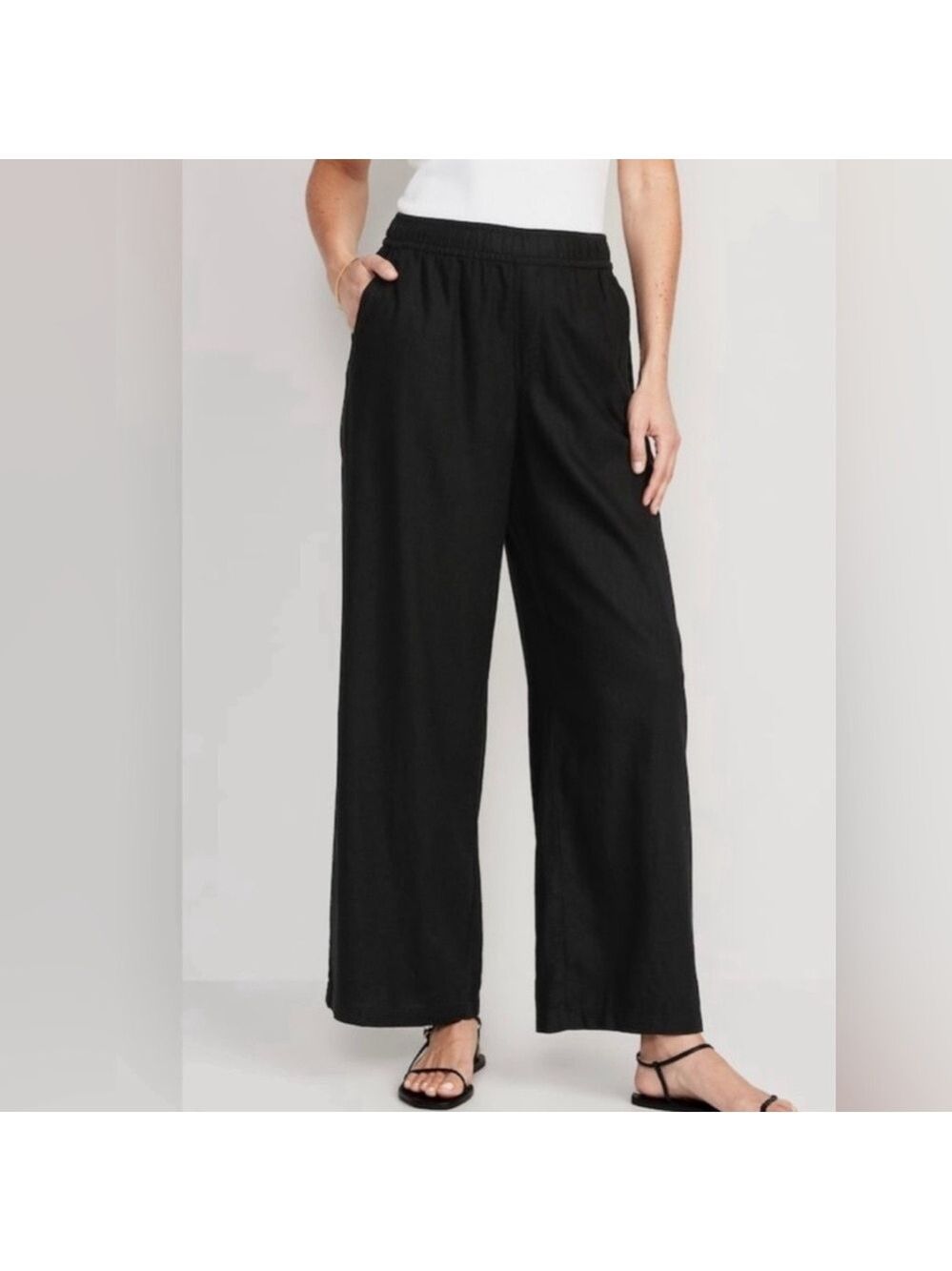 Old Navy High-Waist Wide-Leg Linen Blend Lagenlook Beachy Pull-On Pants Nwt